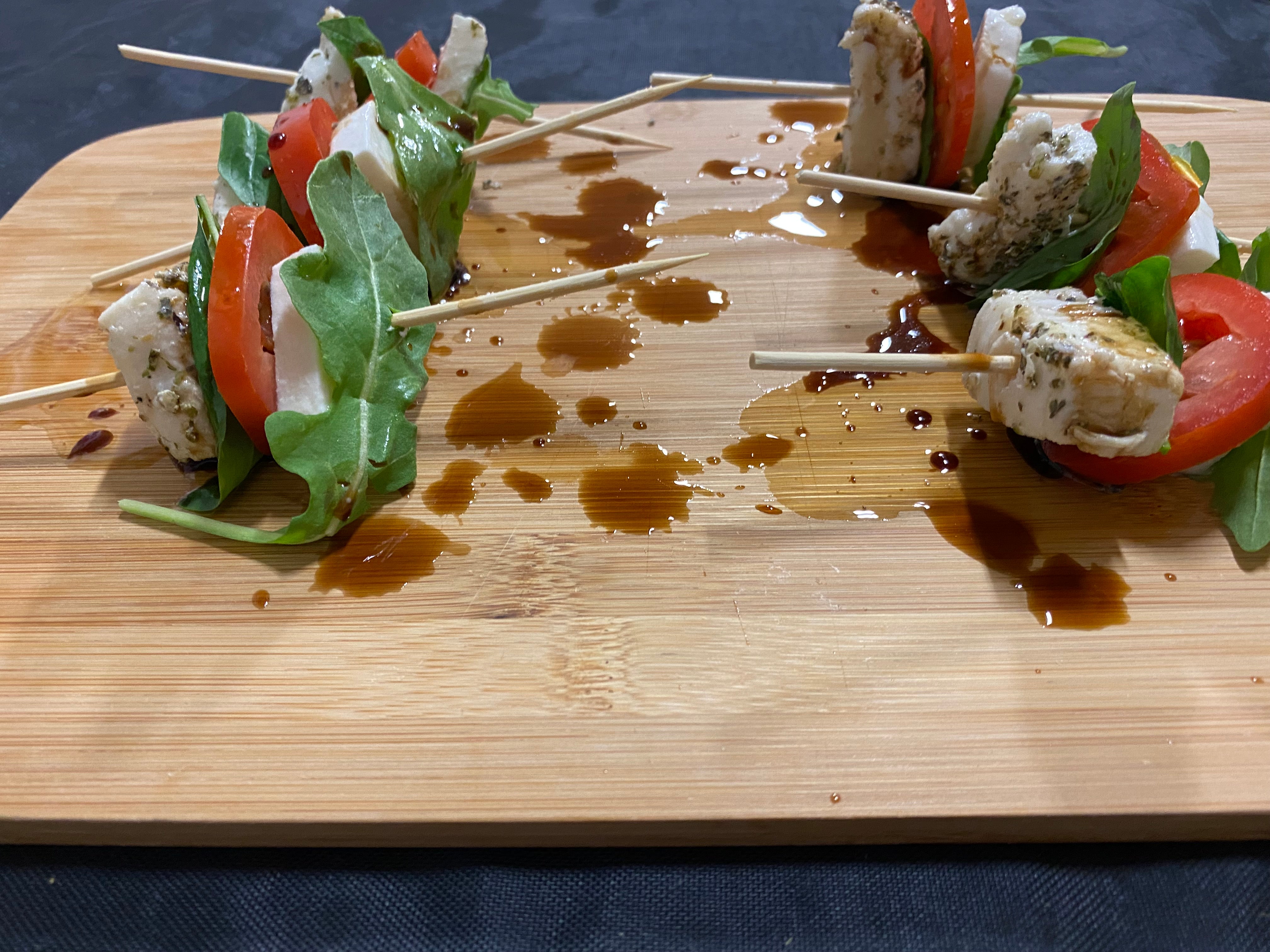 Alaskan Halibut Caprese Salad Bites