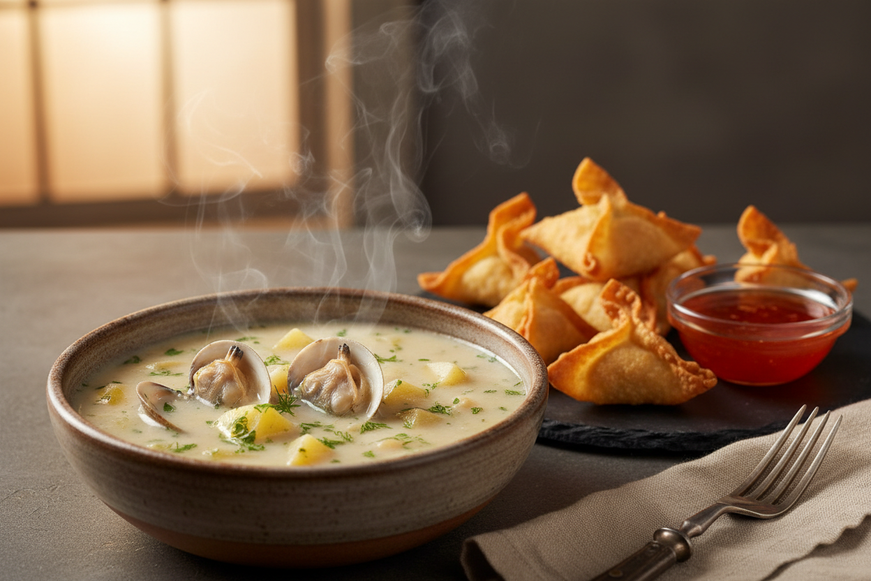 Clam Chowder and Crab Rangoons
